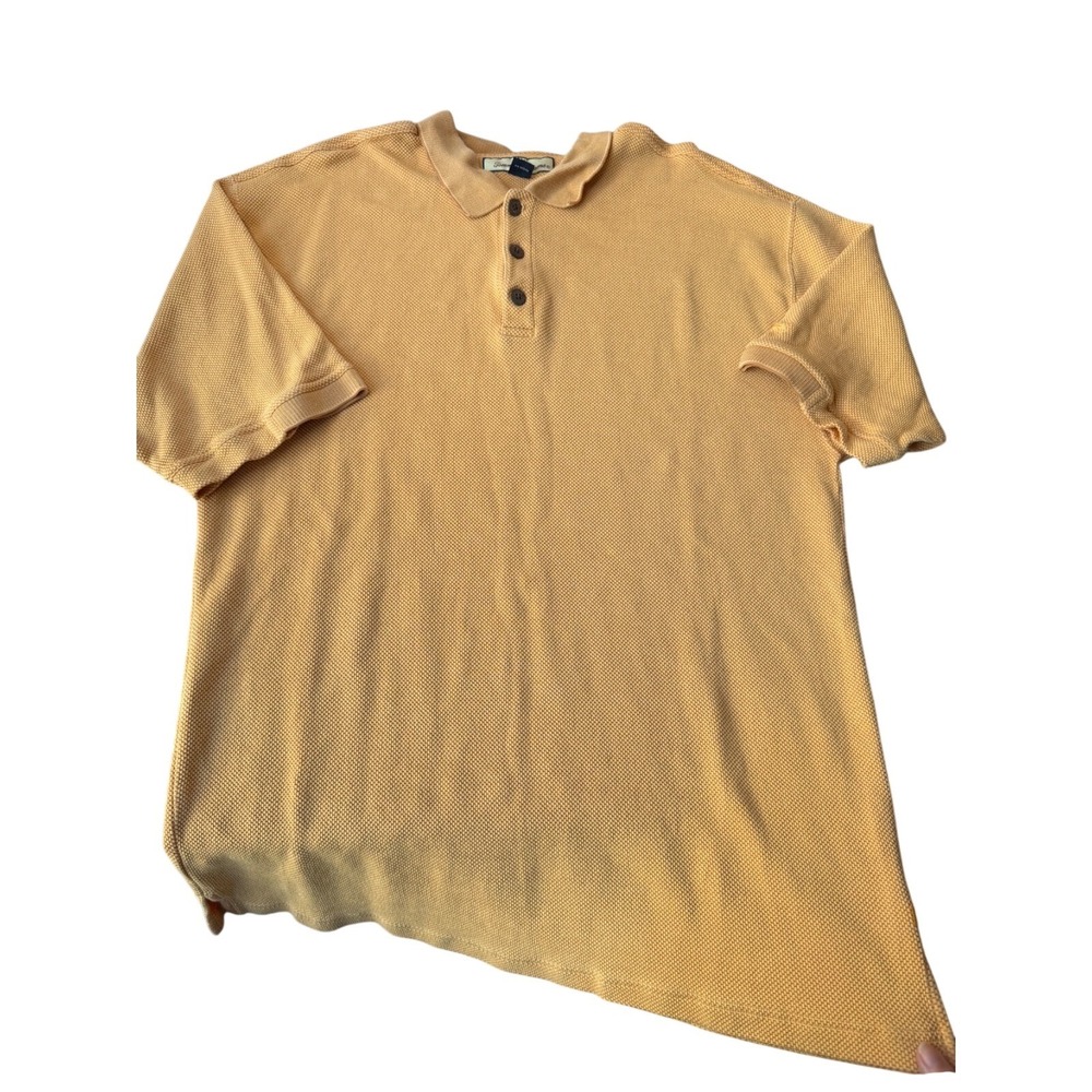 Tommy Bahama Vintage Polo Shirt Mens XL Yellow Silk Cotton Textured Knit Coastal
